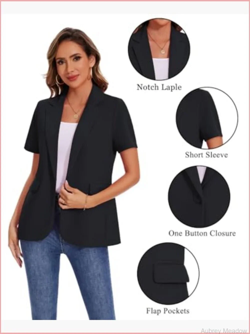 Short Sleeve Blazer Lightweight Button Front Business Jacket Notched Lapel Work